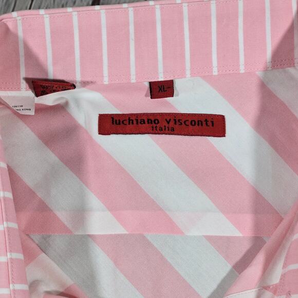 Luchiano Visconti Italia Pink & White Stripe Long‎ Sleeve Button Down Shirt XL - Picture 4 of 10